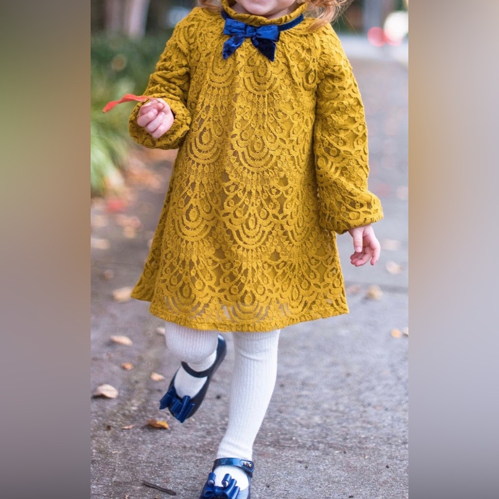 Oshkosh Mustard Lace Dress with Blue Bow